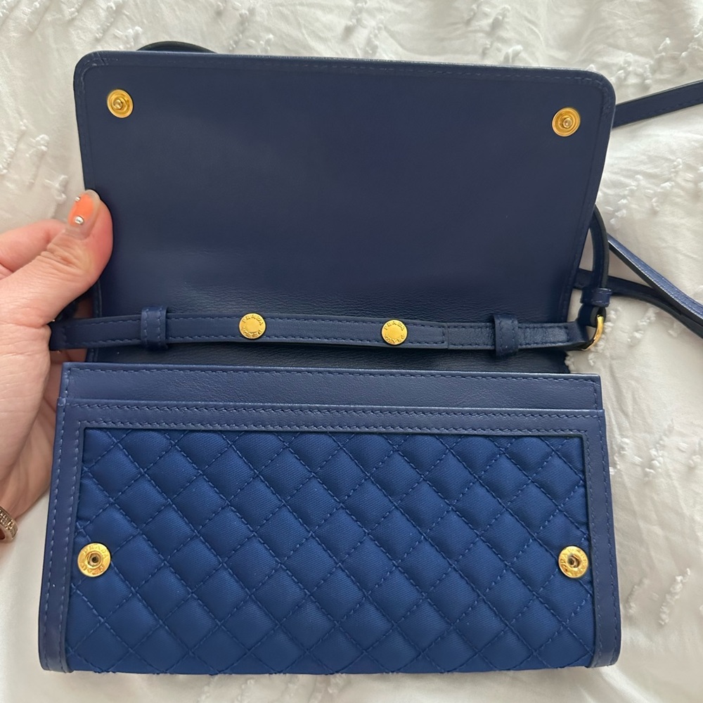 PRADA 1M1437 Quilted Nylon Leather Shoulder Bag Wallet Purse Blue - Picture 4 of 7